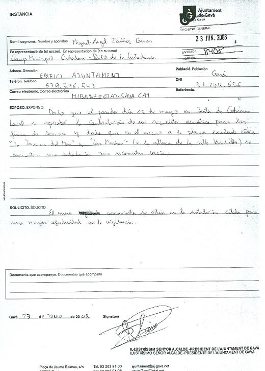 Pregunta per escrit de C's de Gav&agrave; a l'Ajuntament de Gav&agrave; exposant que la torre de vigil&agrave;ncia del carrer de Vandell&ograve;s de Gav&agrave; Mar est&agrave; buida (23 de Juny de 2008)